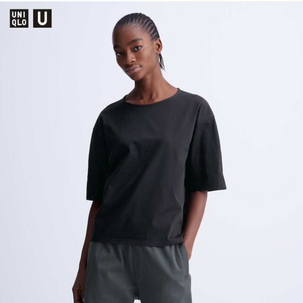 UNIQLO U AIRism Cotton Relaxed T-Shirt BLACK Sizes S, M NWT